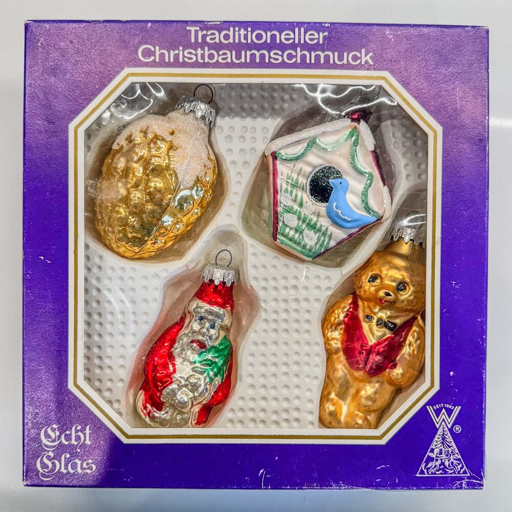 Vtg West German Glass Christmas Ornaments Set 4 Kurt Adler/ Werner Christborn